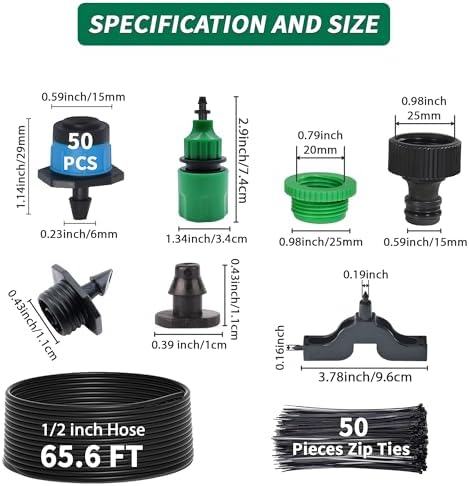 DIY Drip Irrigation Kit with Vortex Emitters - Garden Watering System for Raised Beds, Greenhouse & Containers, Adjustable Misting Nozzles, 1/2 inch 65.6 FT Hose (Irrigation D2) - Image 2