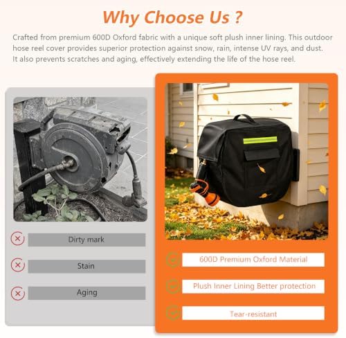 Retractable Garden Hose Reel Cover with Plush Lining, Heavy Duty 100% Waterproof Outdoor Wall Mounted Garden Hose Reel Cover with Side Pocket - 20.9" W x 11.4" D x 18.9" H (Cover Only) - Image 5