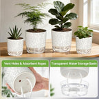 6 Pack Self Watering Pots for Indoor Plants, 4+5.5+6.3 Inch Self Watering Plant Pots Set, Flower Pots with Wick Rope and Reservoir for African Violet, Spider Plant, Orchid - Crack Texture - Image 4
