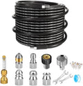 60FT Sewer Jetter Kit for Pressure Washer, 5800PSI Drain Cleaner Hose 1/4 Inch NPT Corner, Rotating Button and Spray Sewer Jetting Nozzle, Water Jet Drain Cleaner Spanner Tape Pearl Corsage Pin by Tayapura