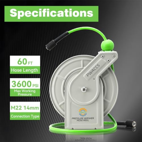 PWACCS Retractable Pressure Washer Hose Reel, 1/4" x 60ft - Image 6