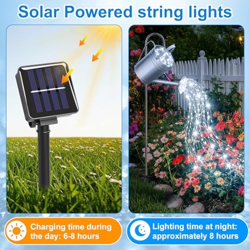 12 Pack Solar Waterfall Fairy Bunch Lights Outdoor Waterproof 9 Strand 180LEDs 8 Modes Watering Can Light (No Can) Firefly Bunch Lights for Patio Yard Garden Decorations(Cool White) - Image 3