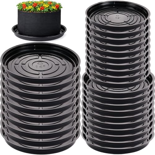 30 Packs 10/12/14 Inches Large Plant Saucers for Indoor Outdoor Use Heavy Duty Plastic Plant Plate Dish for Planter Bulk Round Flower Pot Drip Trays to Catch Water 4 to 20 Inch, Black by Planterhoma