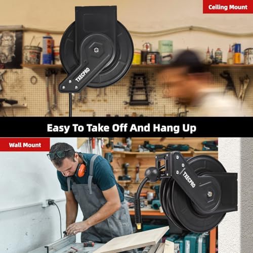 Retractable Air Hose Reel, 3/8 IN x 50 FT Hybrid Air Hose Max 300 PSI, Air compressor hose reel with 5 ft Lead in, Ceiling/Wall Mounted air hose reel,Heavy Duty air tool - Image 5