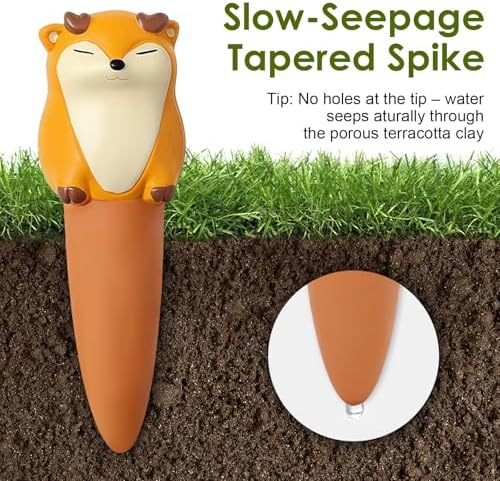 MCleanPin 4 Pack Plant Watering Spikes and Globes Handmade Terracotta Self-Watering Planter Insert Automatic Plant Waterer Devices for Indoor Outdoor Plants (Forest Animals) - Image 4