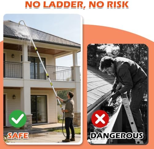 24FT Reach Gutter Cleaning Tool with 8-15FT Telescopic Pole, 360° Rotatable Duckbill Metal Head Gutter Cleaner with Shut Off Valve, Adjustable Leak-Proof Gutter Washing Tool for Garden Hose - Image 5