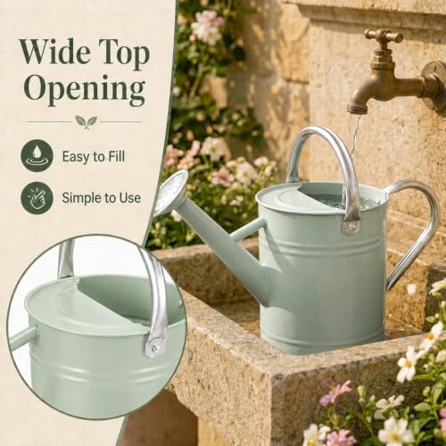1 Gallon Metal Watering Can for Indoor Outdoor Plants, Cream Green - Image 4