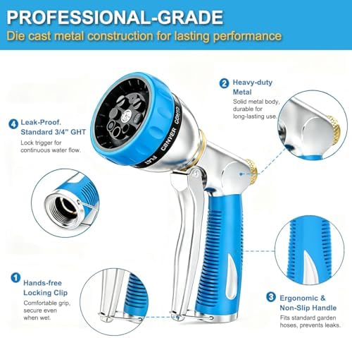 FANHAO Metal Garden Hose Nozzle Heavy Duty, 8 Spray Patterns, High Pressure - Image 4