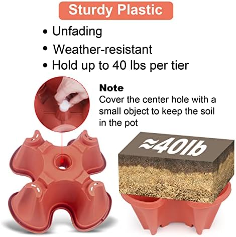 GameXcel Vertical Planter Tower - 6 Tier Stackable Garden Planters with Wheels and Tools Plant Pots for Strawberry Herb Flower and Vegetable Indoor Outdoor Use Red - Image 2