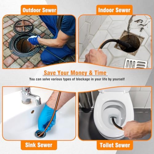 100FT Sewer Jetter Kit for Pressure Washer, 1/4" NPT Corner Drain Cleaner Hose 5800 PSI with Sewer Jetting Nozzles, Pearl Corsage Pin, Waterproof Tape, Extension Cord Organizer&2 Spanner - Image 3