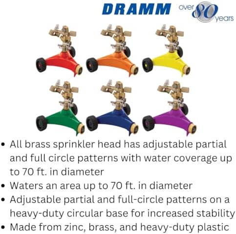 Dramm 15031 ColorStorm Premium Impulse Sprinkler with Heavy-Duty Metal Wheeled Base – Adjustable Brass Sprinkler Head, Waters up to 70 ft Diameter, Green - Image 4