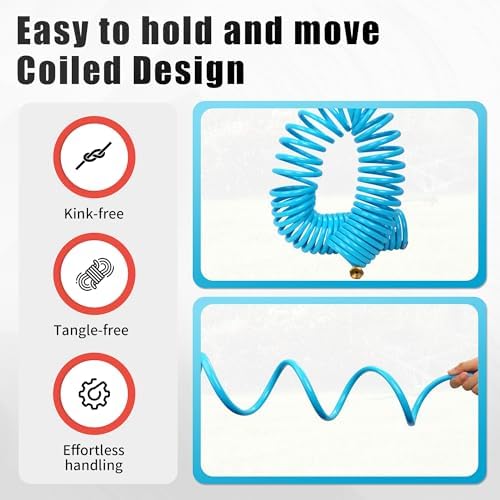 AUTOMAN Recoil Garden Hose 50 ft, EVA Curly Water Hose with Brass Connectors, Coil Garden Water Hose,Includes 7-Pattern Function Sprayer,Retractable,Corrosion Resistant Garden Coil Hose - Image 5