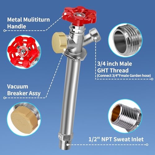 Boltigen 10inch Anti-Siphon Frost Free Sillcock Valve, No Lead Brass Freeze Proof Outdoor Water Faucet, 1/2" NPT X 3/4'' GHT Hose Bib Frost Free Outside Spigot - Image 6
