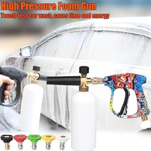Graffiti High Pressure Water Sprayer Set, Pressure Washer Gun with 5 Spray Nozzles & Foam Pot, Quick Release Jets Wash Gun with 1/4 Inch Connector, 3000 PSI Max for Car, Patio - Image 2