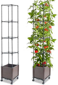 Quibbay Raised Garden Bed Planter Box with Trellis, 62.2" Self-Watering Tomato Planters for Climbing Plants Vine Flowers Outdoor Patio, Tomatoes Cage with Trellis Wheels for Outdoor, 1Pack by Unknown