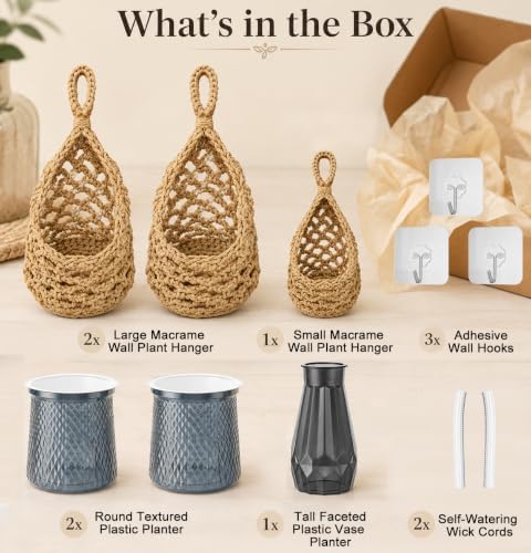 ESOW Hand‑Woven Macrame Wall Hanging Planters with Plant Pots, 3 Pack - Image 3