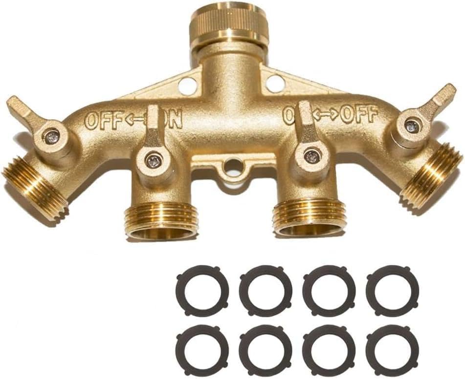 1 Pc Heavy-Duty Brass 4-Way Hose Splitter - Quad Outlet Manifold Valve with Long Grips - Solid Brass Outdoor Water Distribution Hardware for Garden and Lawn by Unknown