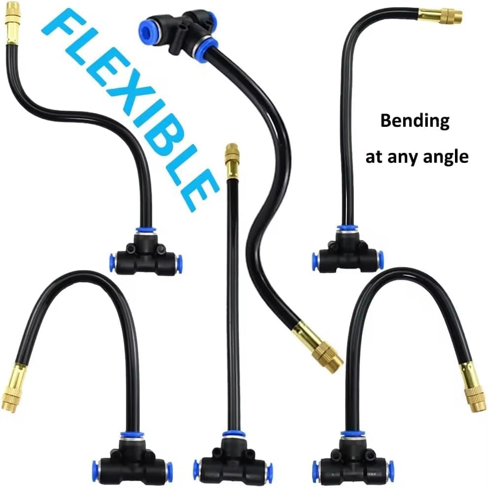 Brass misting Nozzle tee with Built-in Hose for Outdoor Cooling Systems, Adjustable 360° Rotation, Water Mist Nozzle Threaded Sprayer Atomizing Nozzle + 8mm tee Belt 20pc - Image 5