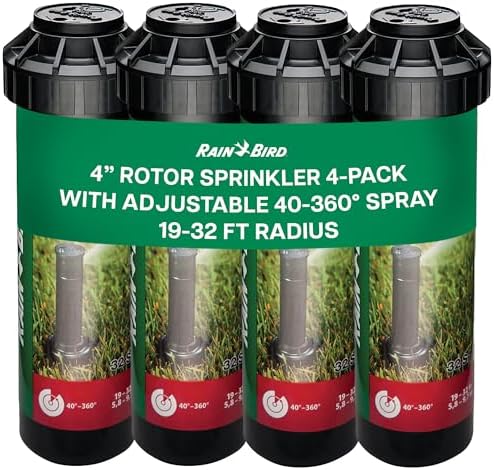 Rain Bird 32SA Simple Adjust Gear Driven Rotor Sprinkler Head, 4 Pack - with 1/2 inch Inlet - Water Efficient 4 inch Pop Up Lawn Sprinkler, Adjustable 40-360 Degree Spray Arc and 19-32 ft Radius by RainBird