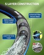 DEWENWILS 5/8" x 75FT Heavy Duty Garden Hose, 300psi Working & 1000psi Burst, Solid Brass 3/4" GHT Fittings, Hot/Cold Water, 5 Layer Construction, Rubber Water Hose for Yard, Garden, Lawn - Image 4
