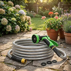 25FT Stainless Steel Garden Hose with 10-Pattern Spray Nozzle - Image 3