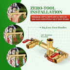 Hose Splitter 3 Way Heavy Duty Brass Garden Hose Splitter with 360° Rotatable, 304 Stainless Steel Long Handle Outdoor Full Flow Hose Splitter Connector, 3/4" GHT Thread - Image 2