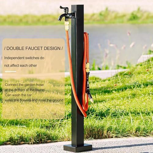 Stainless Steel Freestanding Garden Hose Stand with Faucet - Decorative Outdoor Water Column Fountain Dispenser Hydrant, 60cm/23.6in, Black - Perfect for Garden & Patio Use - Image 3