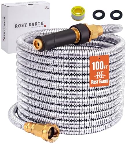 Rosy Earth 100 FT Garden Hose Expandable, 304 Stainless Steel Water Hose by RosyEarth