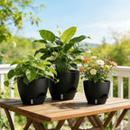 Plant Pots, 4 Pack 12/10/9/8 Inch Self Watering Pots with Drainage Holes, Water Level Indicator Deep Reservoir, Large Planters for Indoor Outdoor Plants - Black - Image 7
