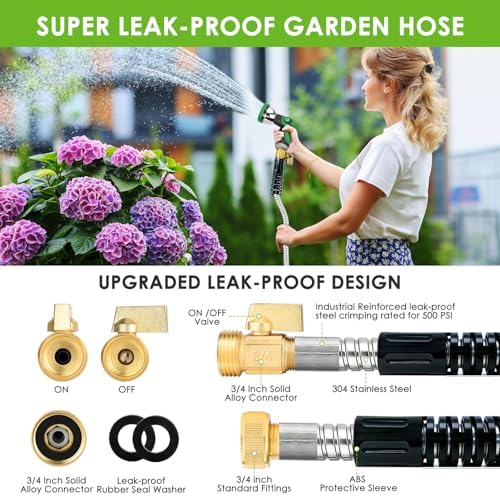 Stainless Steel Garden Hose 25 ft - 304 Stainless Steel Kink-Free Metal Water Hose with Shut-Off Valve & Hose Straps, Heavy Duty, Rust/Puncture Proof for Yard, Lawn and Car Washing, 25 Feet - Image 4