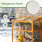 Giantex Wood Cold Frame Greenhouse, Raised Flower Planter Protection with Transparent Openable Roof & Slatted Shelf, Indoor Outdoor Hot House for Garden Balcony, 36”x20”x42” - Image 3