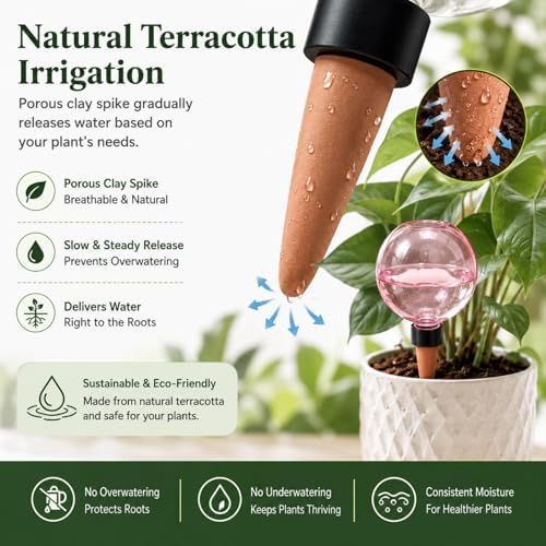 Large Plant Watering Ball 17.6 oz- Top-Fill-Self Water Planter Indoor/Outdoor Plastic Slow-Release Water Ball Terracotta for Plants (4, Green) - Image 7
