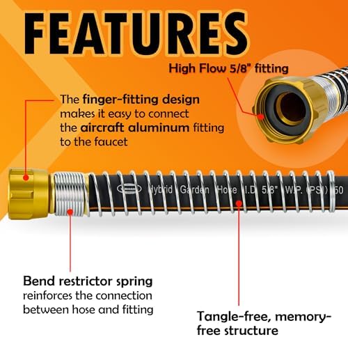 50 ft Garden Hose, 5/8 in Hybrid Rubber, Heavy Duty Water Hoses - Image 3