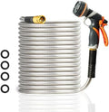 Metal Garden Hose 125FT Heavy Duty Lightweight 304 with Brass Nozzle,Durable Fittings,No Kink & Tangle,Puncture Resistant,Easy to Use & Store for RV,Outdoor, Yard,Ligh (125ft) by BEOFCL