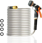 Metal Garden Hose 125FT Heavy Duty Lightweight 304 with Brass Nozzle,Durable Fittings,No Kink & Tangle,Puncture Resistant,Easy to Use & Store for RV,Outdoor, Yard,Ligh (125ft) by BEOFCL