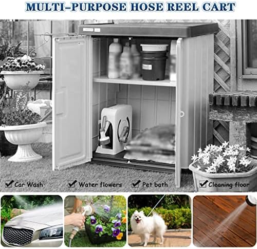 Hose Reel Cart Water Hose Cart Reel Compact Garden Hose Organizer, Portable Retractable Hose Reel, Household Car Wash Tool with Water Gun, for Backyard (Blue Hose Cart+15m Pipe) - Image 5