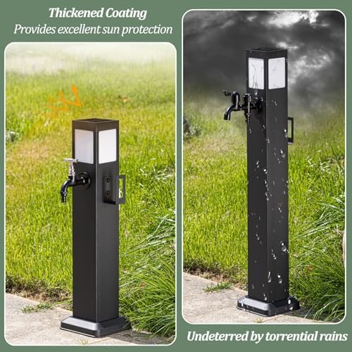 Solar Light Garden Water Column, Stainless Steel Hose Stand with Double Faucets, Outdoor Vertical Antifreeze Garden Watering Post, Outdoor Water Dispenser(16 * 60cm) - Image 5