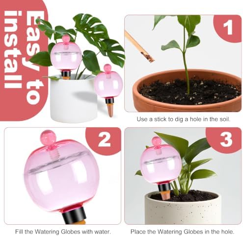4 Pack Self Watering Globes 17oz Large Plant Watering Globes Top Fill, Self Water Planter Insert Indoor/Outdoor Plastic Water Bulbs Slow Release Terracotta for Plants, Pink - Image 3