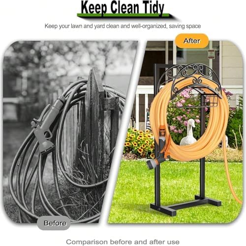Garden Hose Holder Stand with Storage Basket, Heavy Duty Freestanding Water Hose Hanger Holds 151ft, Rust-Resistant Outdoor Hose Rack for Yard Lawn Farm - Image 5