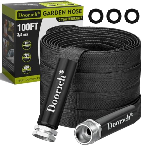 Garden Hose, 100ft Flat Ultra Lightweight Flexible Water Hose Black by DoorichGardenHoses