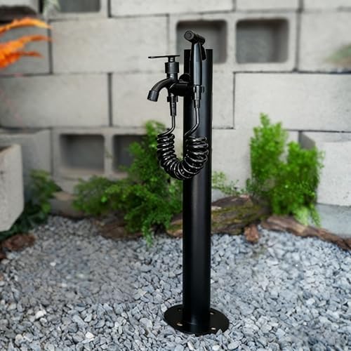Freestanding Black Stainless Steel Outdoor Anti-Freeze Water Hydrant Hose Stand with Faucet for Irrigation - Durable Vertical Design for Garden Use (Round Pile, G) by Unknown