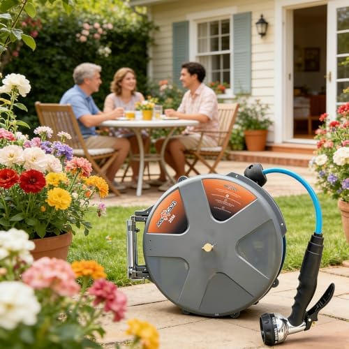 Maxcarl Retractable Water Hose Reel 1/2 in x 65 ft with Spray Gun, Wall Mounted High Pressure Hose Reel - Image 7