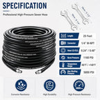 Sewer Jetter Kit for Pressure Washer 70FT, 5800PSI Drain Cleaner Hose 1/4 Inch NPT Corner Rotating and Button Nose Sewer Jetting Nozzle Rotating and Button Nose Sewer Jetting Nozzle (70FT) - Image 3