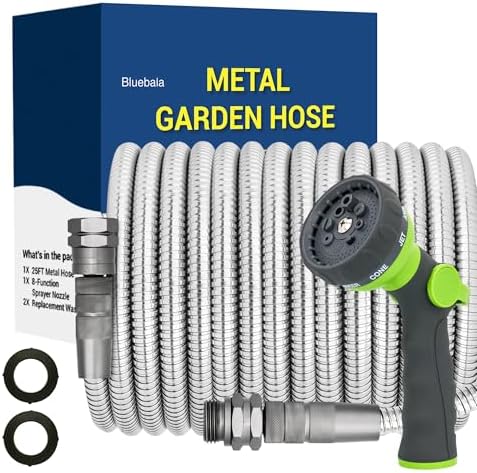 25 FT Stainless Steel Garden Hose – No-Kink 25FT Flexible Metal Water Hose by BlueBala