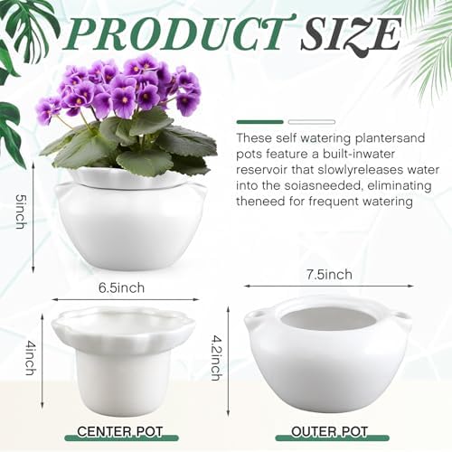 1 Set 7.5 Inch African Violet Pots Self Watering Ceramic - Image 3