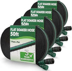 Flat Soaker Hose 200ft (50ft 4-Pack) for Garden // Drip Hose for Garden Beds, Lawns and Trees // Heavy Duty Leakproof Design with Quick Connect // Linkable Irrigation System for Vegetables and Flowers by PlantPlot