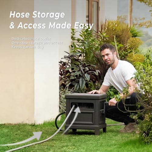 Heavy Duty Steel Garden Hose Reel Deck Box, Holds 125 ft x 5/8 inch Hose, Leak-Proof Aluminum Water System, Manual Crank with Hose Guide, 4-Leg 200LBS Stable Base, No Mount Required - Image 4