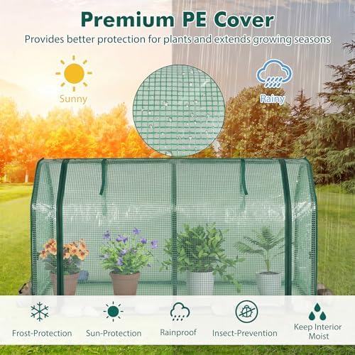 Happygrill Portable Mini Greenhouse with Roll-up Zipper Door & PE Cover - Image 3