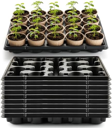 RooTrimmer 20 Cell Plant Trays for Carrying 3 inch Round Nursery Pots, Sturdy Plastic Trays Suitable for Holding 200 pcs Peat Pots (10 Packs - Trays Only, Pots Not Included) by RooTrimmer