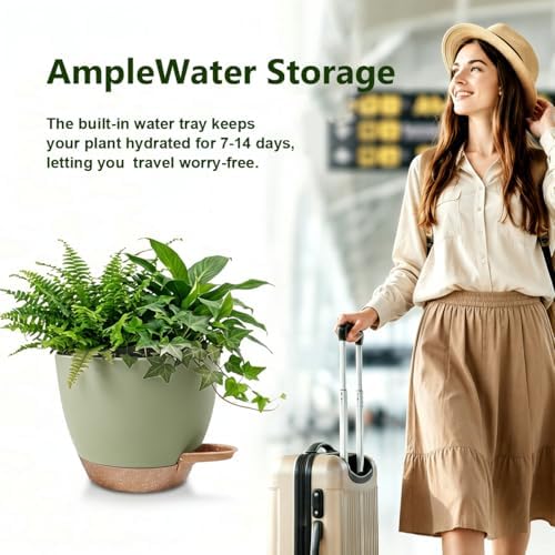 Plant Pots for Indoor 9/8/7/6.5/6/5 Inch, Self Watering Planter Pots with Drainage Holes and Saucers, 6Pcs Plastic Flower Pots for Indoor & Outdoor Plants（Green） - Image 5